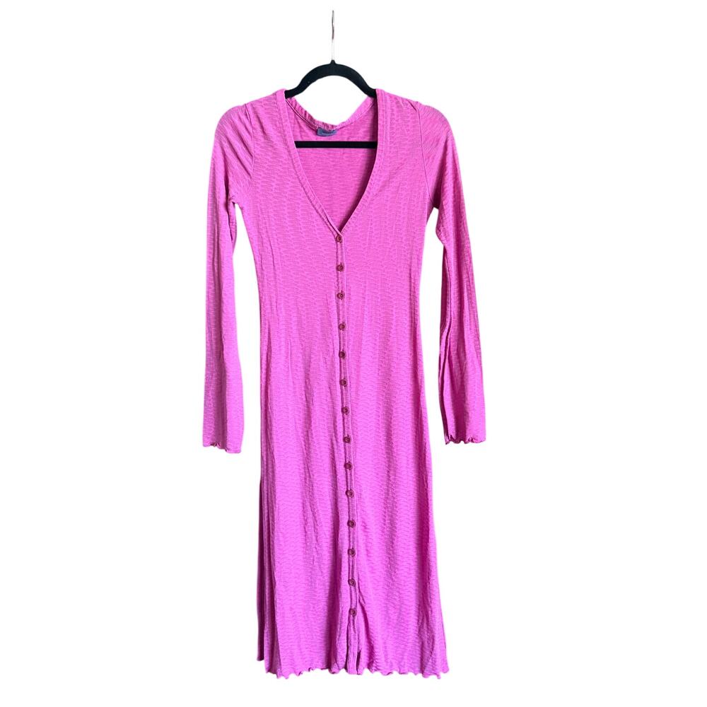 Missoni Sport Chevron Pink Knit Button Midi Long Sleeve Dress 42